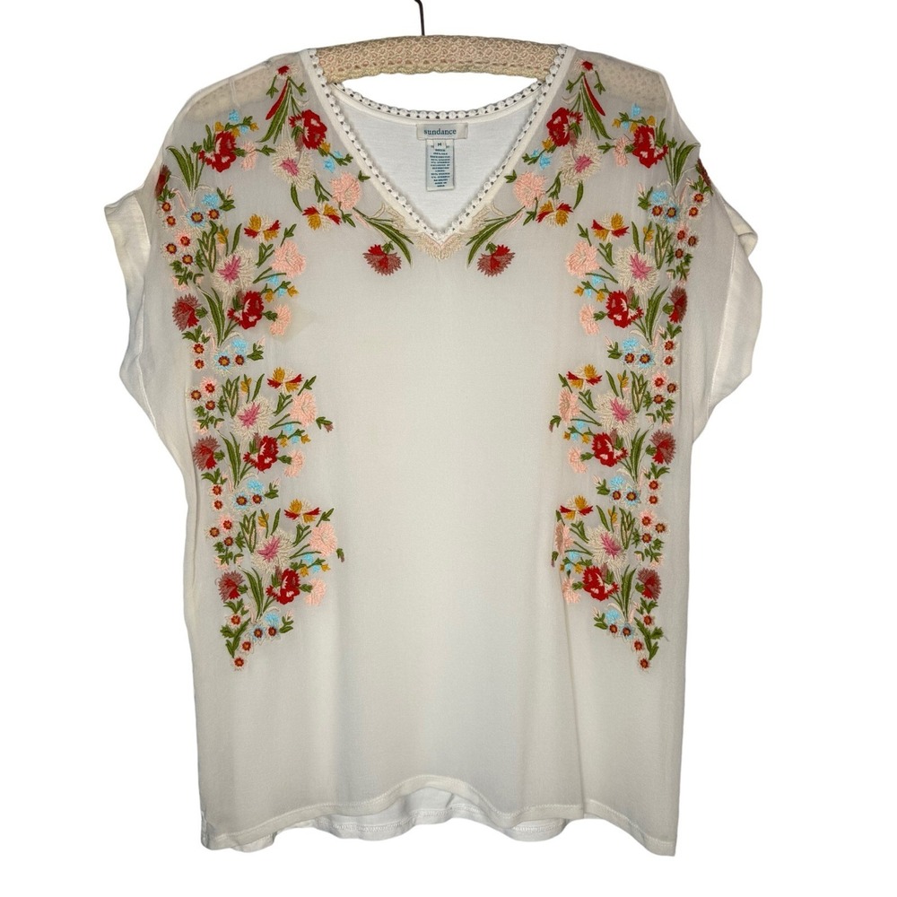Sundance Tell Your Story Embroidered Silk Blouse M Bohemian‎ Boho Cottagecore